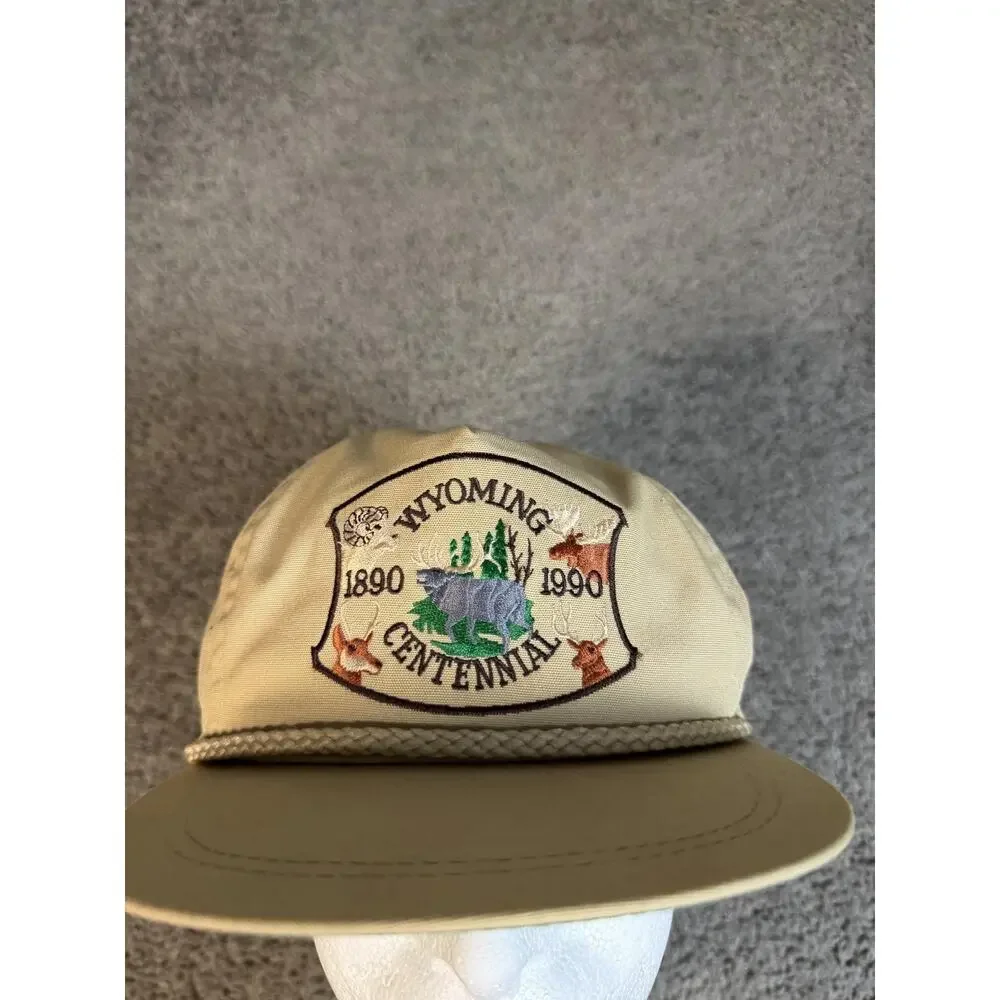 VTG Wyoming Centennial Hat Cap Strap Back Mens One Size Beige Imperial Headwear